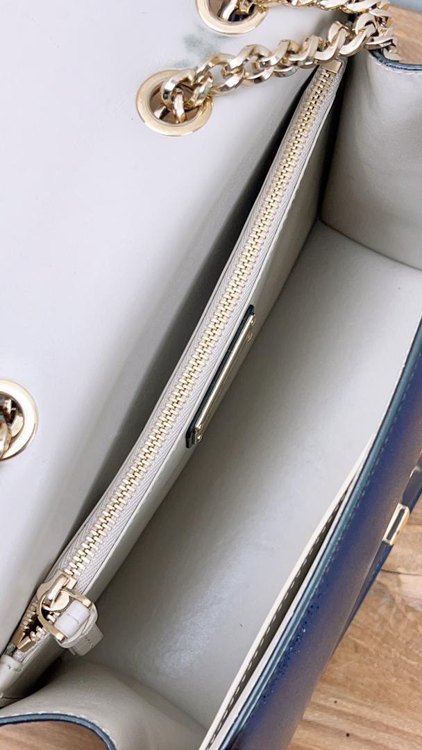 Ferragamo Blue Vara Bow Front Flap Leather Shoulder Bag
