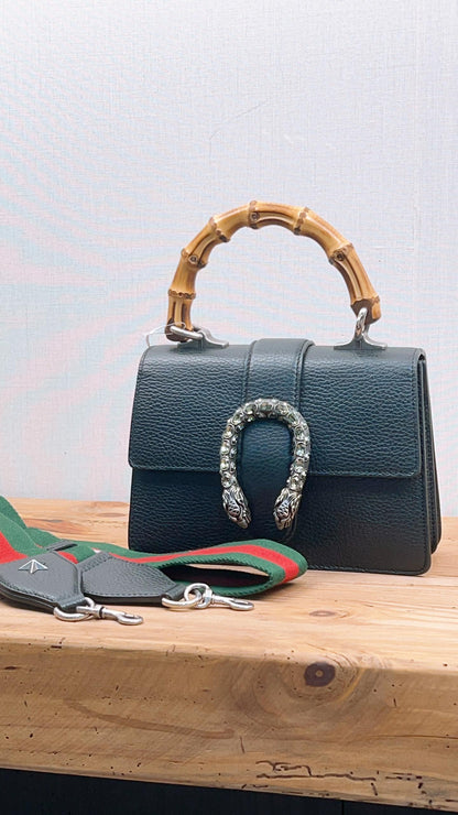 Gucci Black Dionysus Mini Bamboo Top Handle Bag