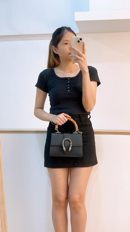 Gucci Black Dionysus Mini Bamboo Top Handle Bag