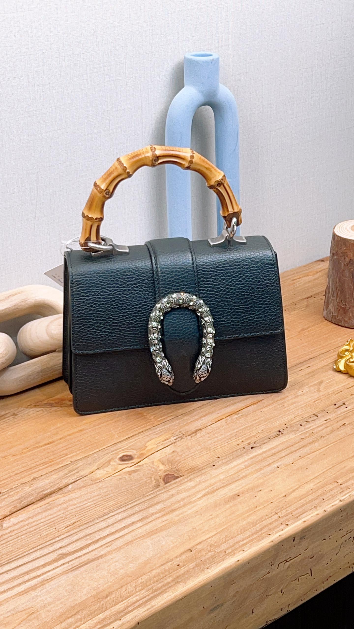 Gucci Black Dionysus Mini Bamboo Top Handle Bag