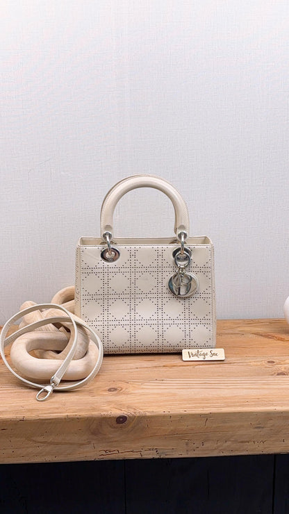 Dior Ivory White Perforated Calfskin Medium Lady D (SHW)