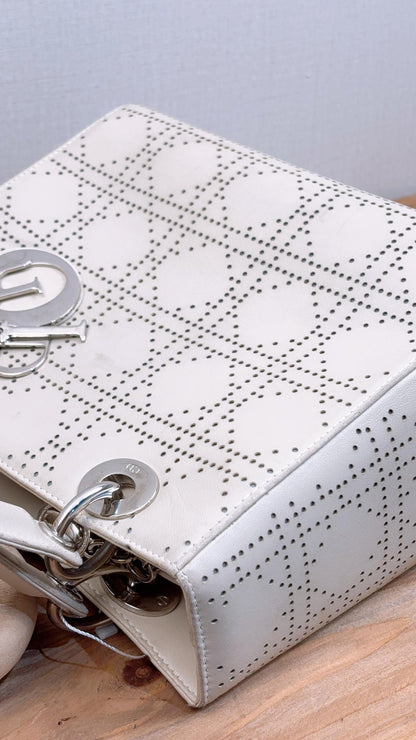 Dior Ivory White Perforated Calfskin Medium Lady D (SHW)