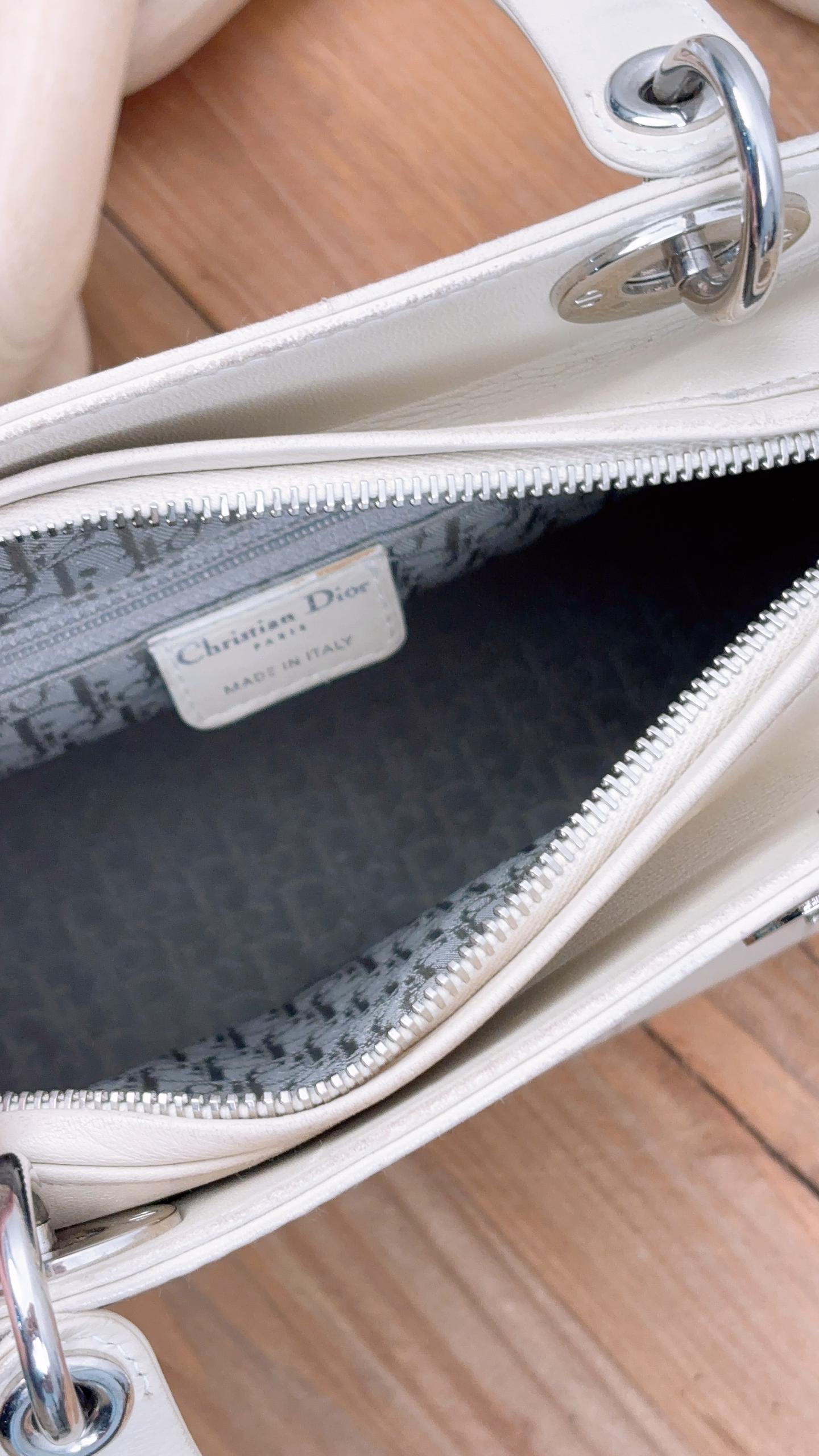 Dior Ivory White Perforated Calfskin Medium Lady D (SHW)