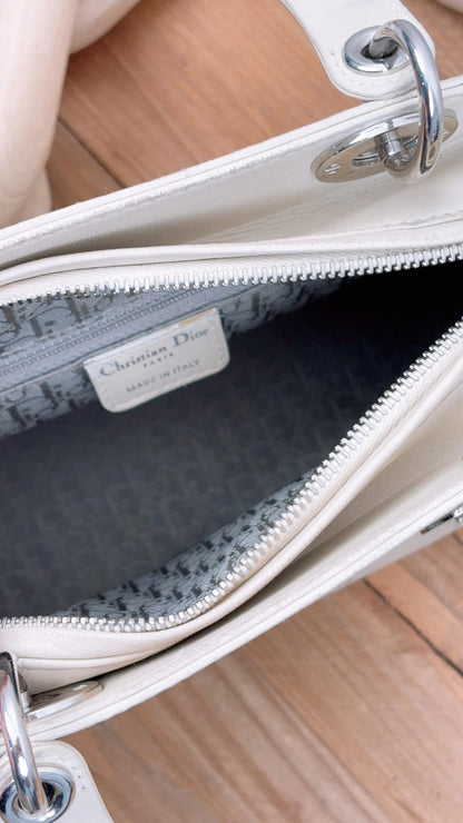 Dior Ivory White Perforated Calfskin Medium Lady D (SHW)