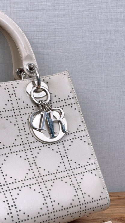Dior Ivory White Perforated Calfskin Medium Lady D (SHW)