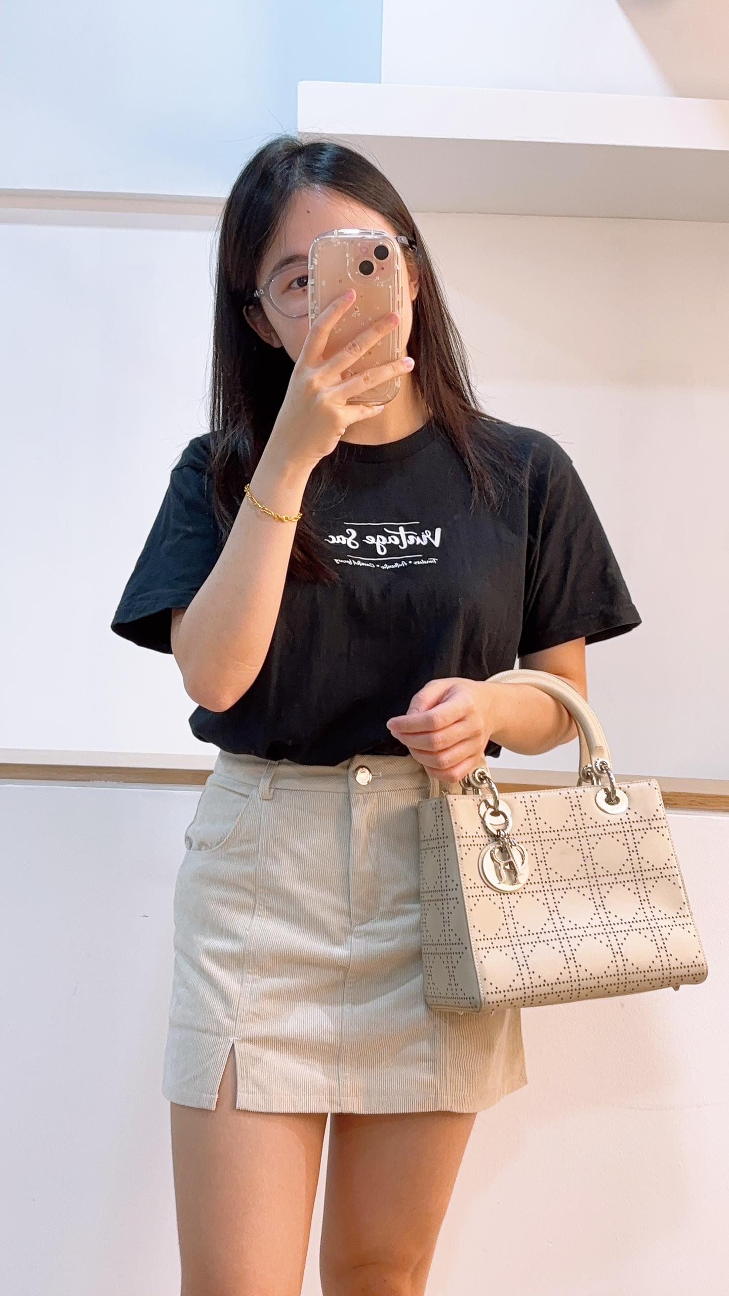 Dior Ivory White Perforated Calfskin Medium Lady D (SHW)