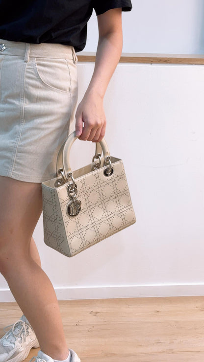 Dior Ivory White Perforated Calfskin Medium Lady D (SHW)