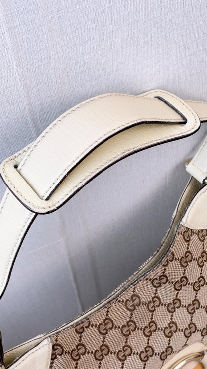 Gucci Beige Monogram Canvas Vintage Horsebit Shoulder Bag