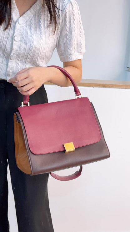 Celine Tricolour Calfskin Medium Trapeze Bag (GHW)