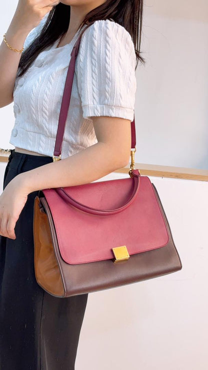 Celine Tricolour Calfskin Medium Trapeze Bag (GHW)