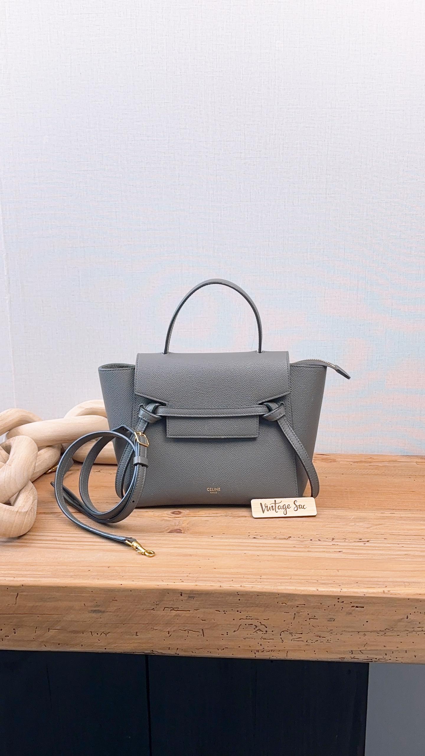 Celine Grey Grained Calfskin Nano Belt Bag (GHW)