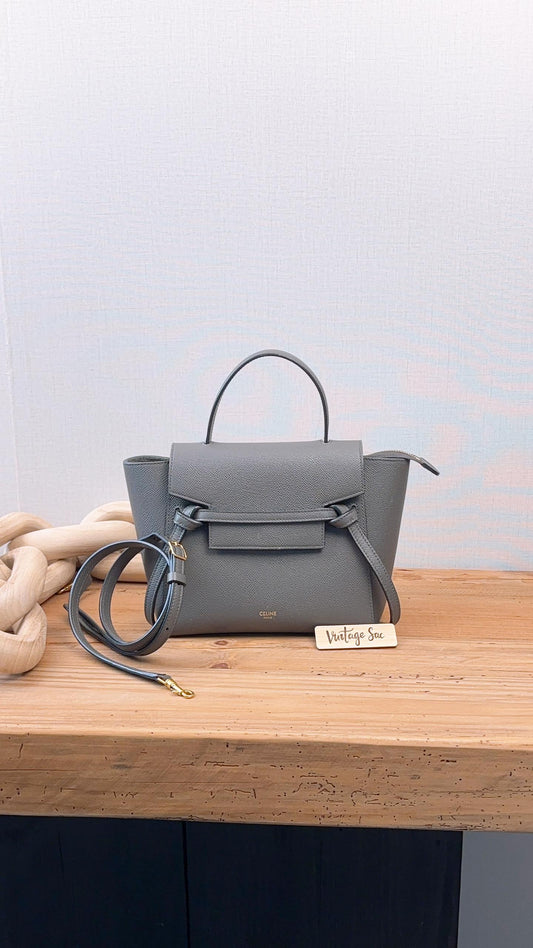 Celine Grey Grained Calfskin Nano Belt Bag (GHW)