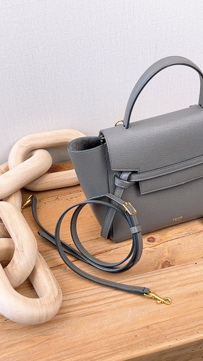 Celine Grey Grained Calfskin Nano Belt Bag (GHW)