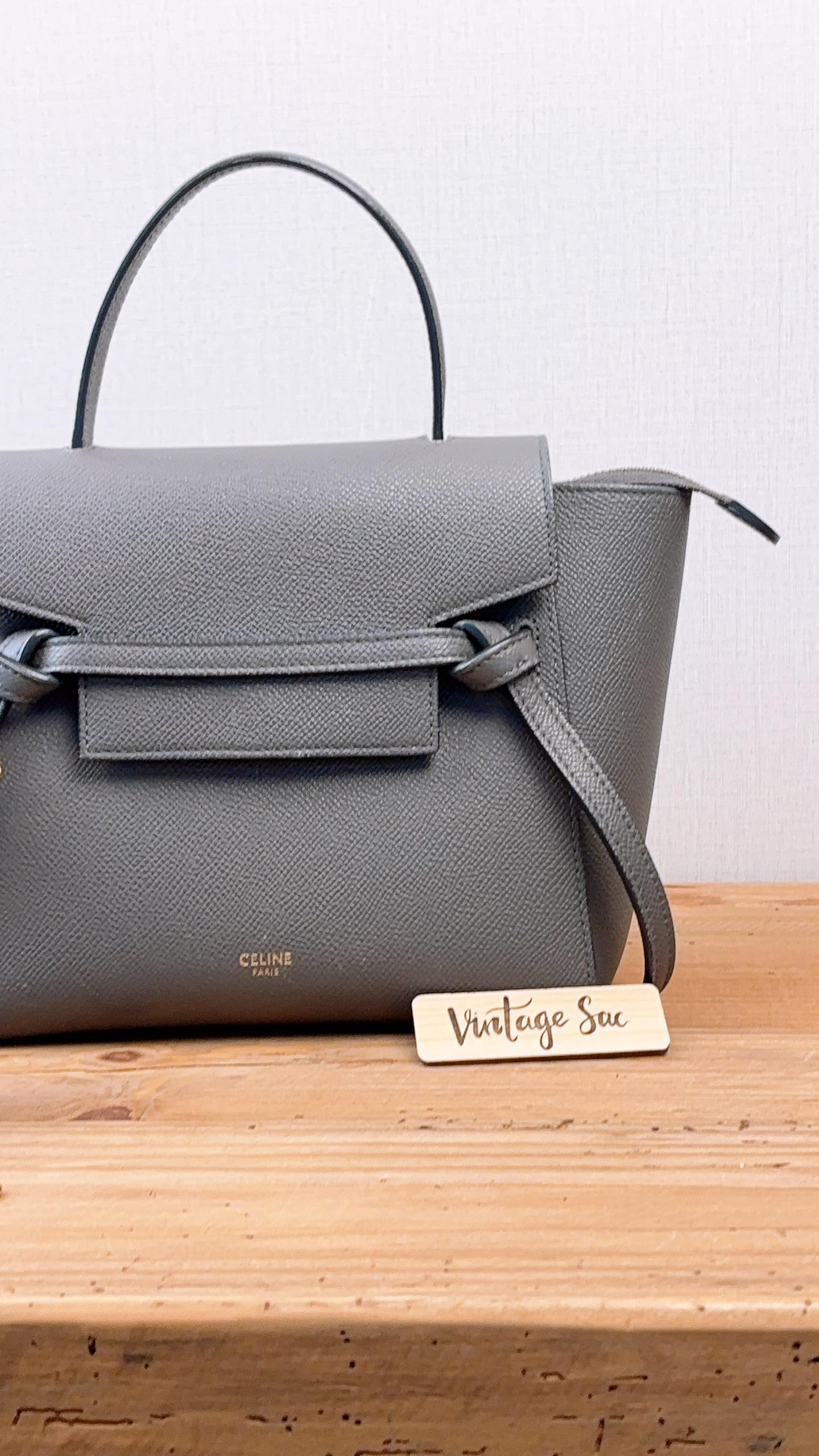 Celine Grey Grained Calfskin Nano Belt Bag (GHW)