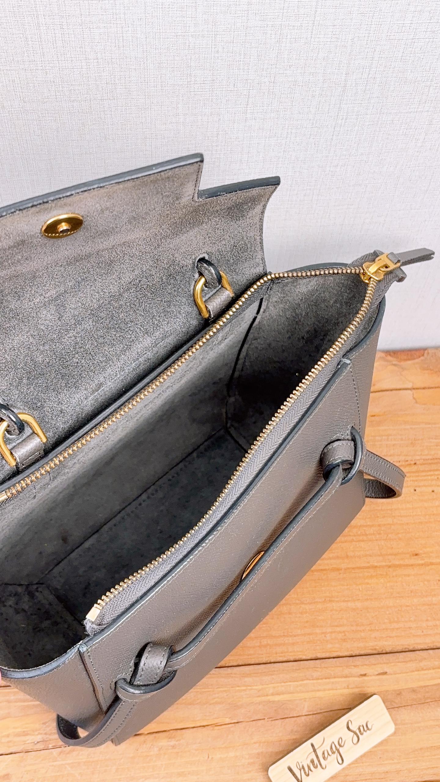 Celine Grey Grained Calfskin Nano Belt Bag (GHW)
