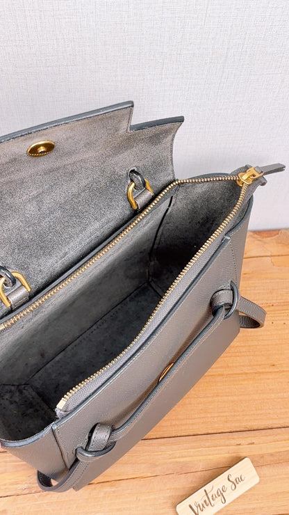 Celine Grey Grained Calfskin Nano Belt Bag (GHW)