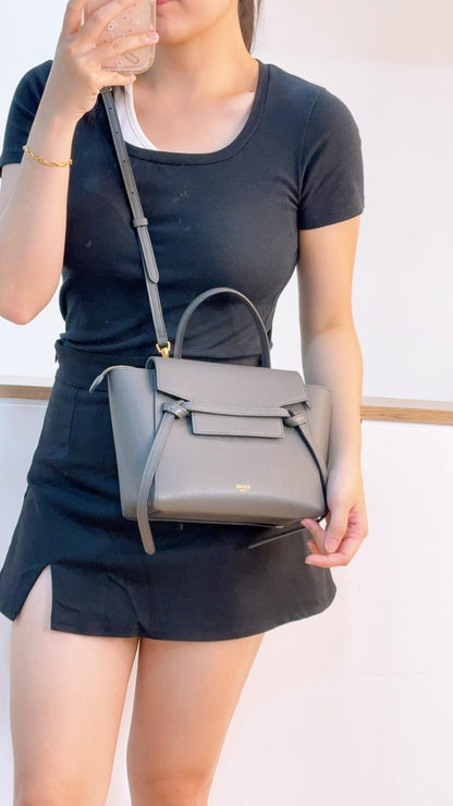 Celine Grey Grained Calfskin Nano Belt Bag (GHW)