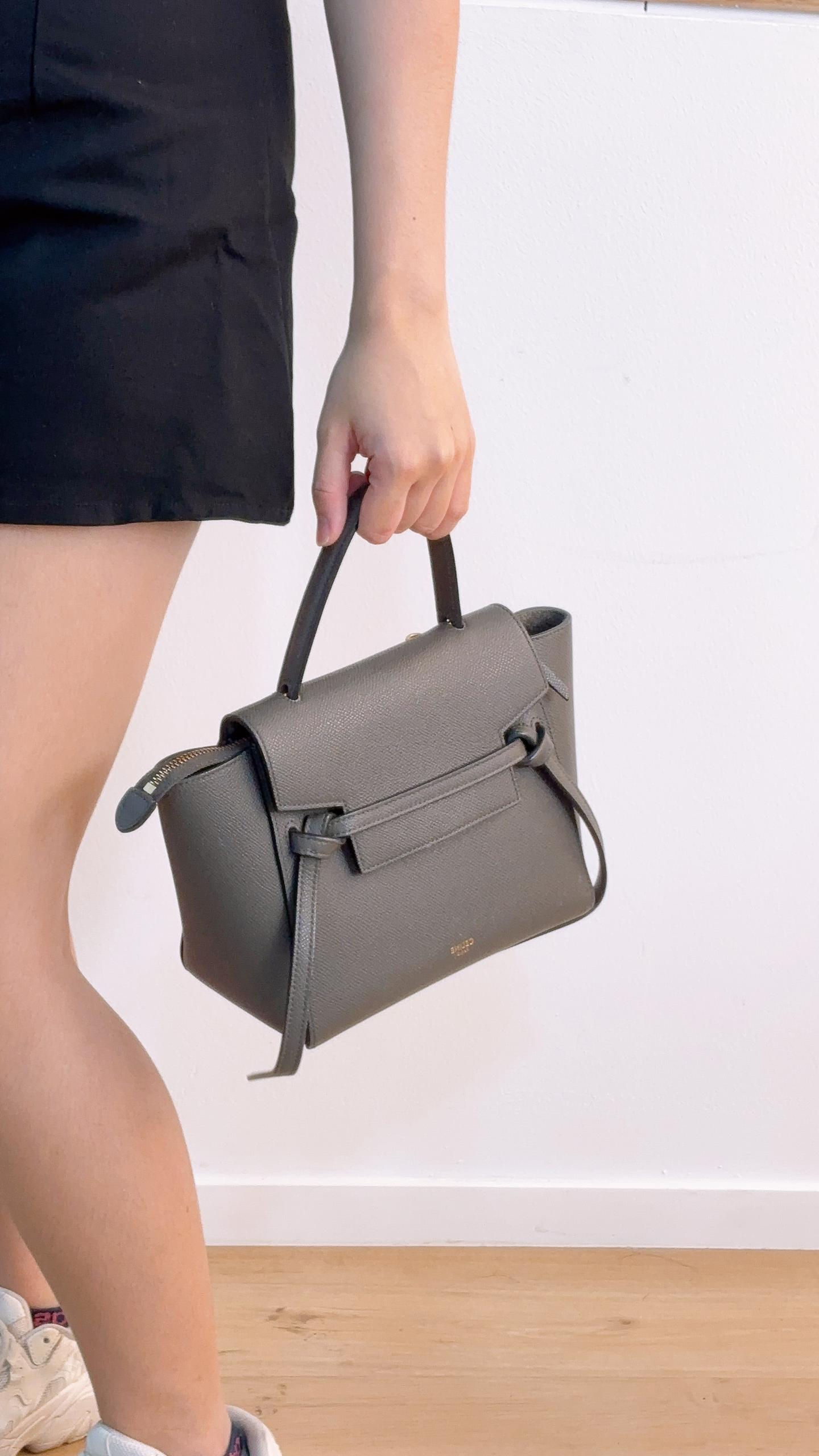 Celine Grey Grained Calfskin Nano Belt Bag (GHW)