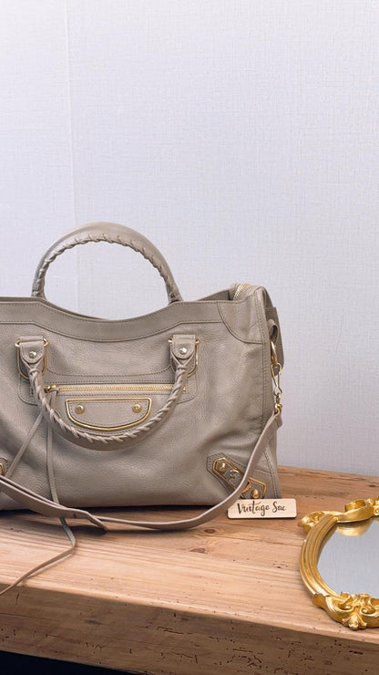Balenciaga Latte Grey Mettalic Edge Medium City Bag (GHW)