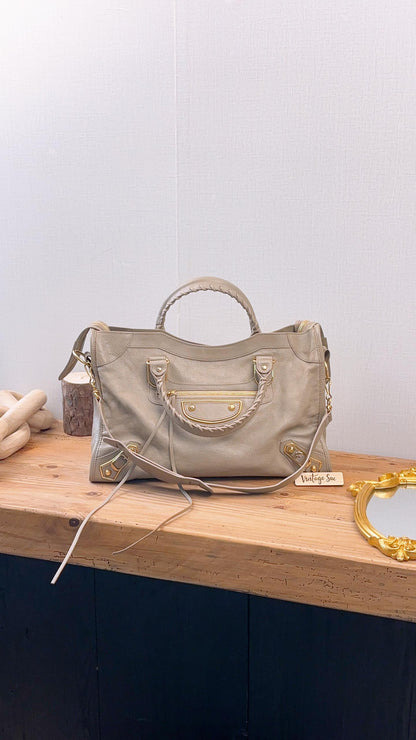 Balenciaga Latte Grey Mettalic Edge Medium City Bag (GHW)