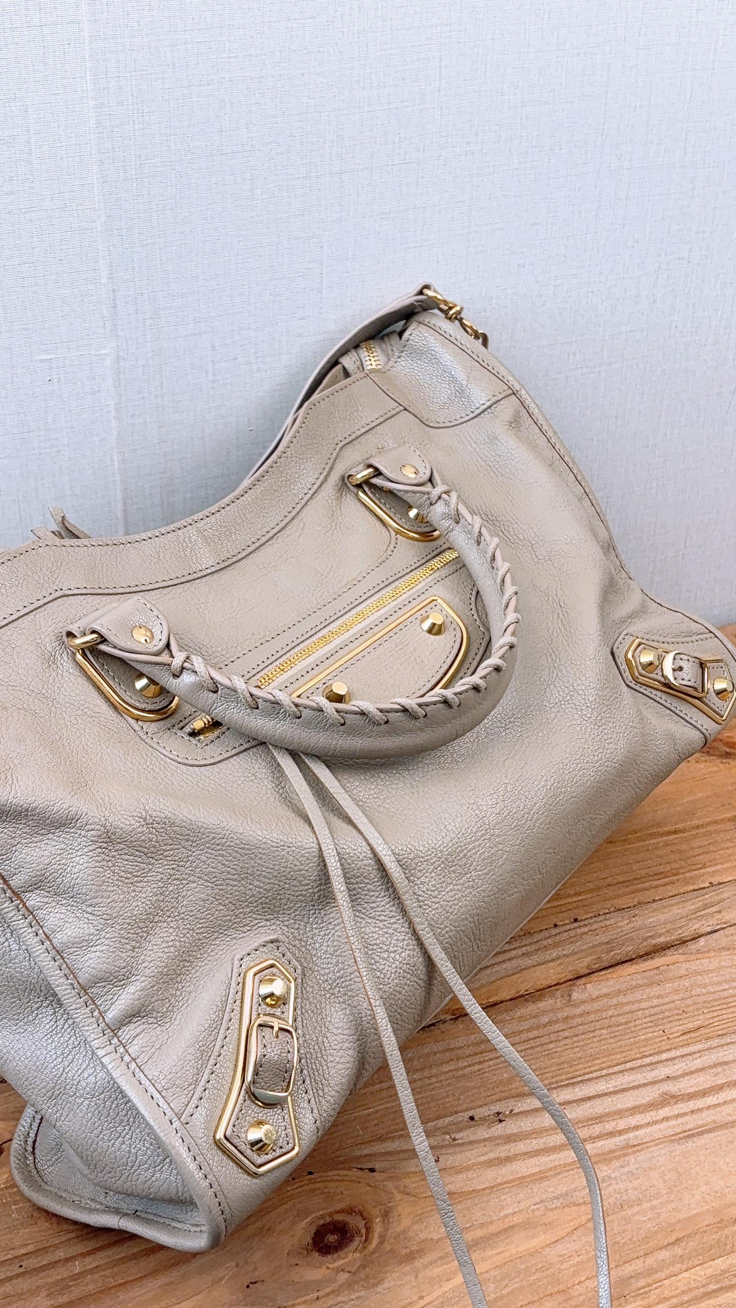 Balenciaga Latte Grey Mettalic Edge Medium City Bag (GHW)