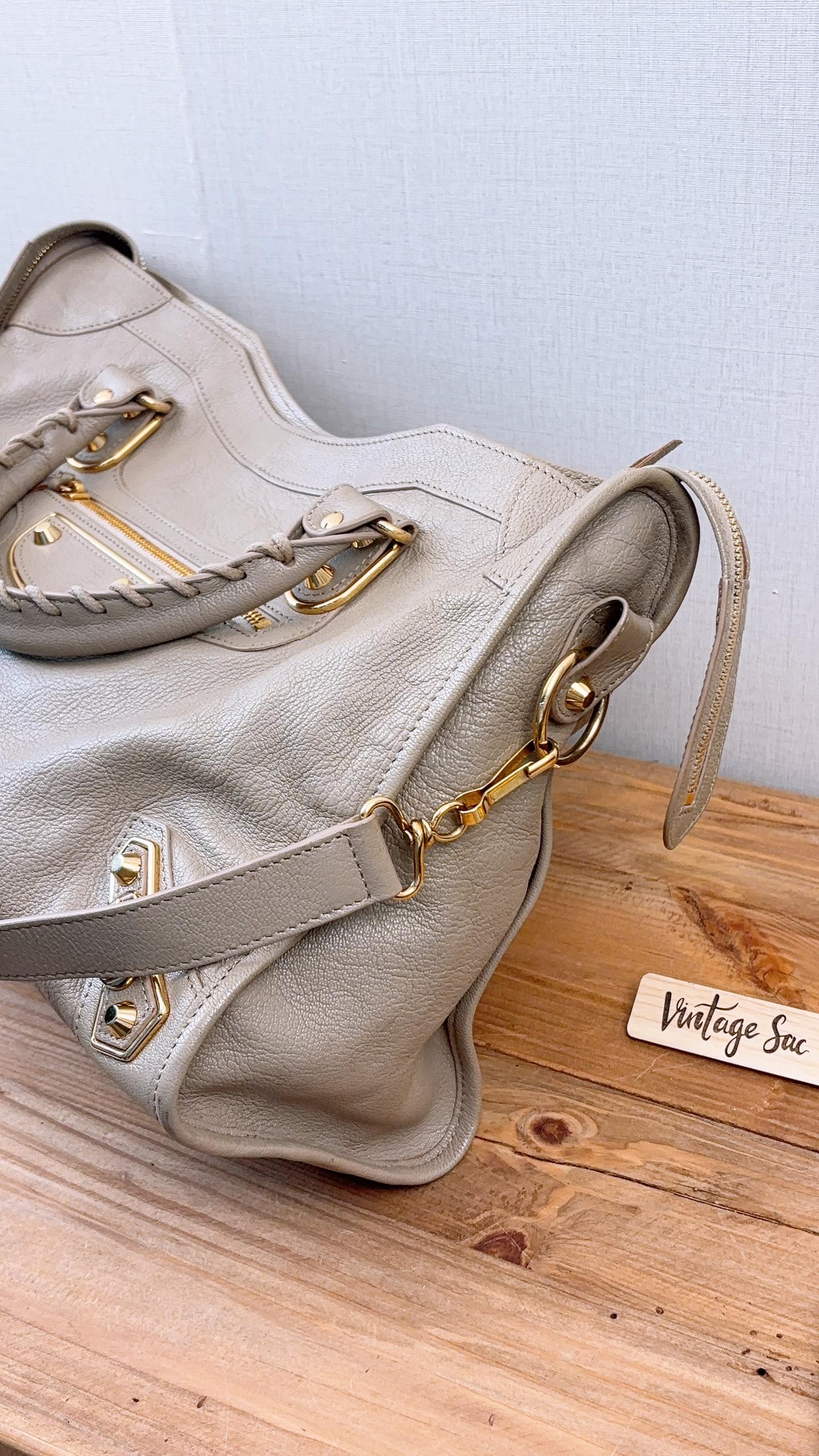Balenciaga Latte Grey Mettalic Edge Medium City Bag (GHW)