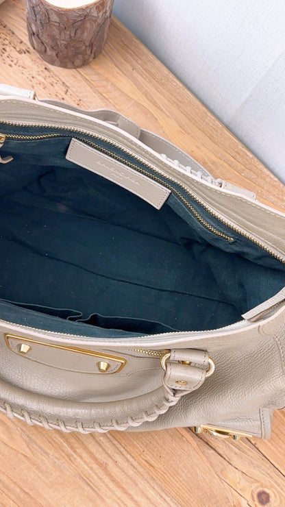 Balenciaga Latte Grey Mettalic Edge Medium City Bag (GHW)