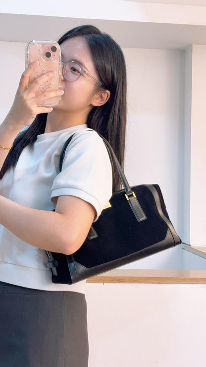 Ferragamo Black Suede SF Shoulder Bag