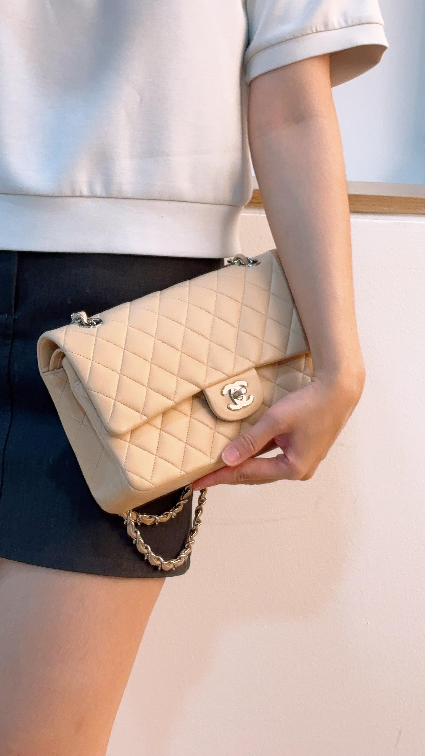Chanel Beige Lambskin Medium CF (SHW)