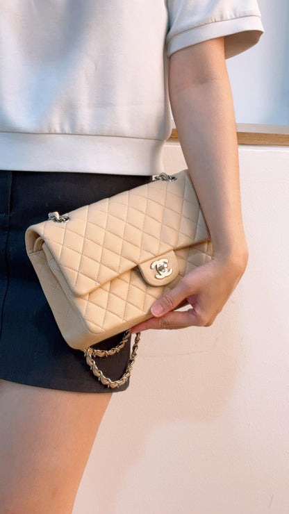 Chanel Beige Lambskin Medium CF (SHW)