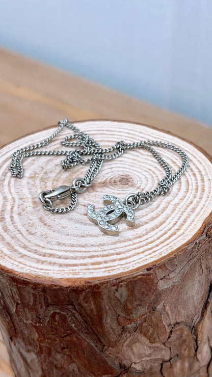 Chanel Silver CC Diamanté Necklace