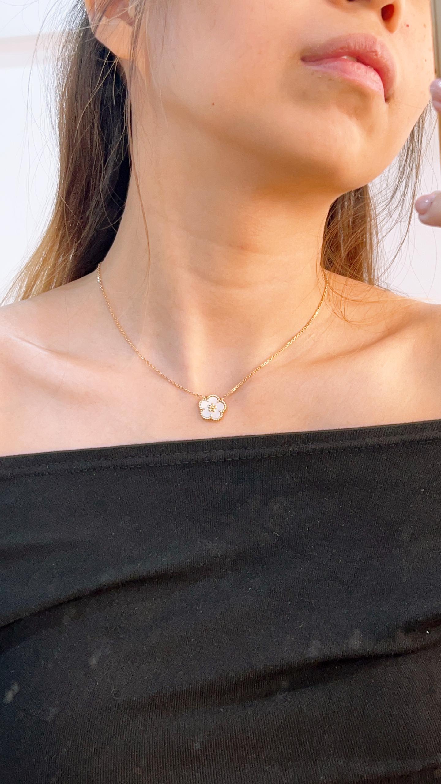 VCA White Mother of Pearl Lucky Spring Plum Blossom Necklace