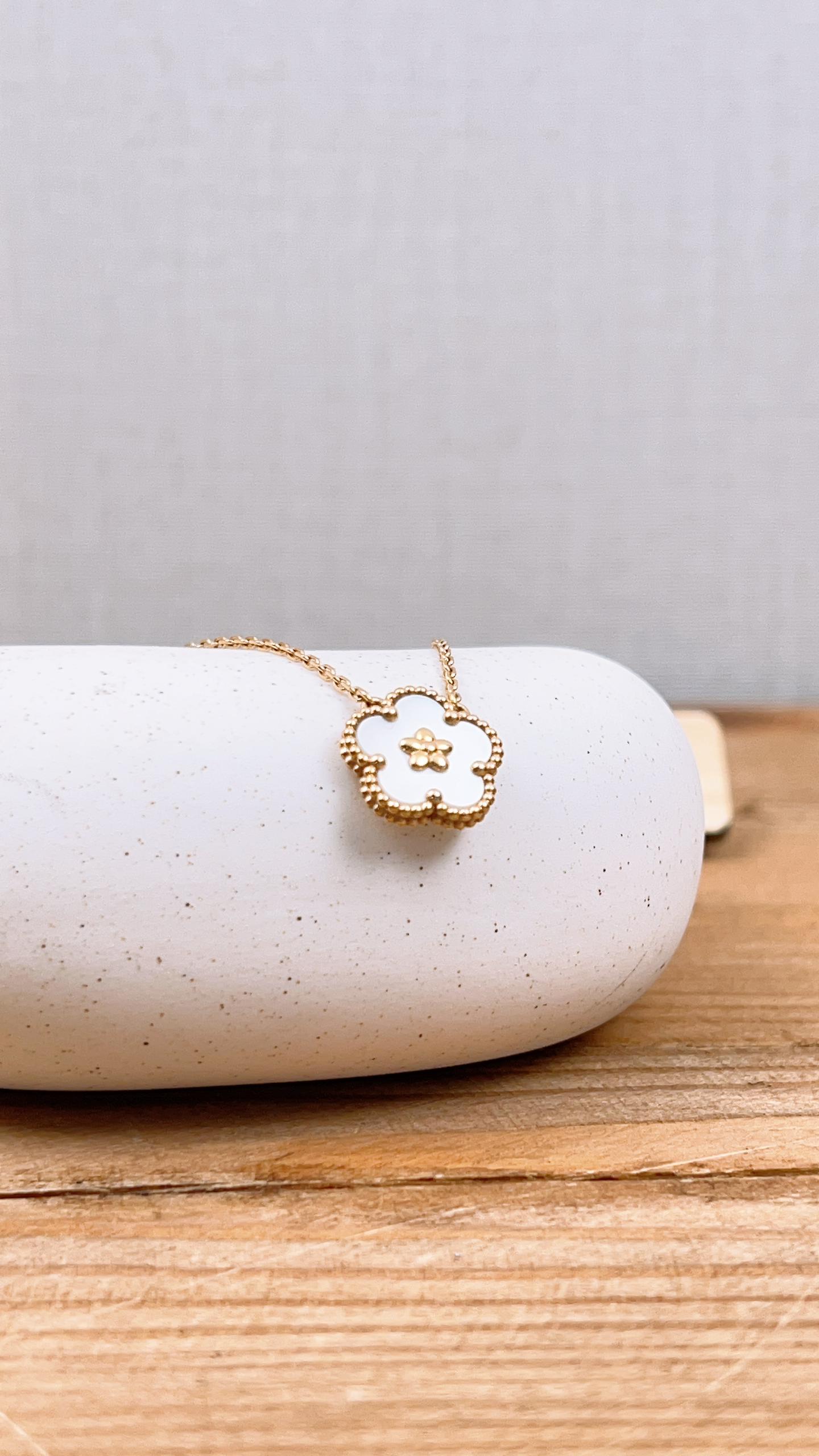 VCA White Mother of Pearl Lucky Spring Plum Blossom Necklace
