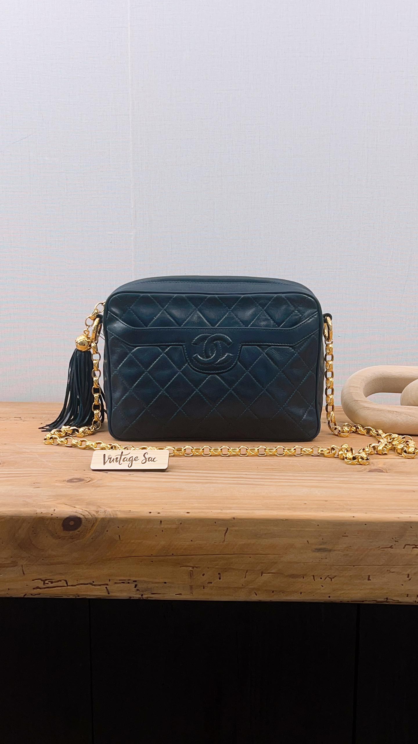 Chanel Navy Lambskin Vintage Small Camera Bag (GHW)
