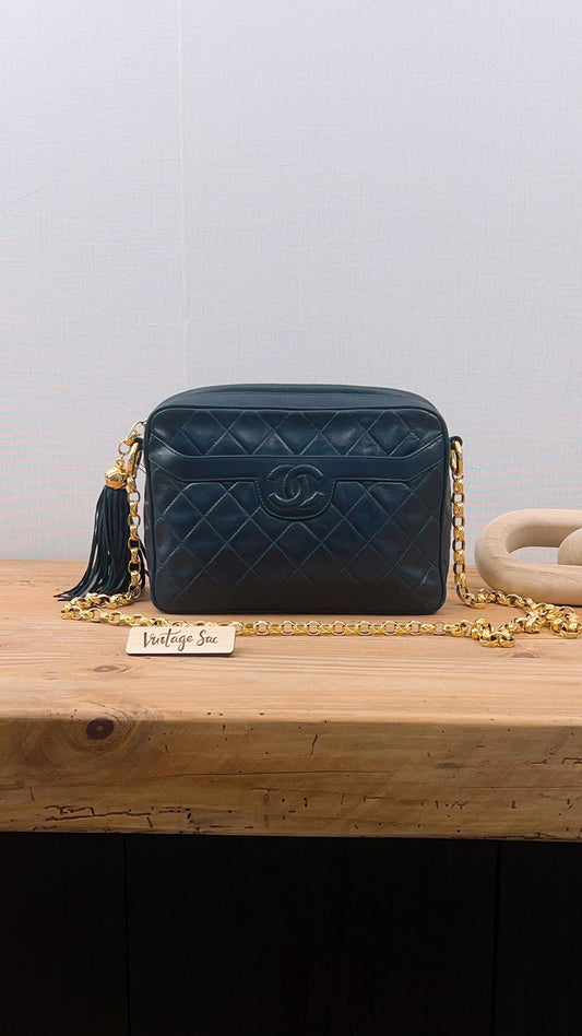 Chanel Navy Lambskin Vintage Small Camera Bag (GHW)