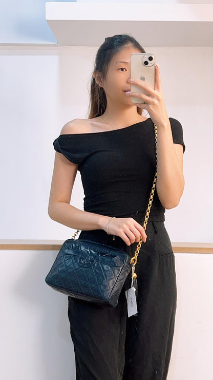 Chanel Navy Lambskin Vintage Small Camera Bag (GHW)