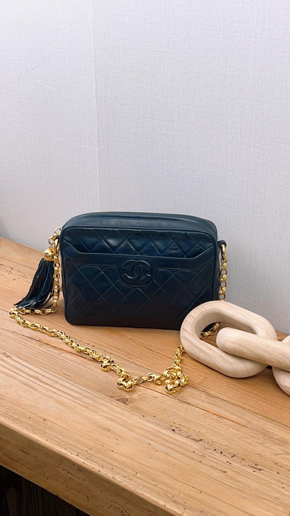 Chanel Navy Lambskin Vintage Small Camera Bag (GHW)