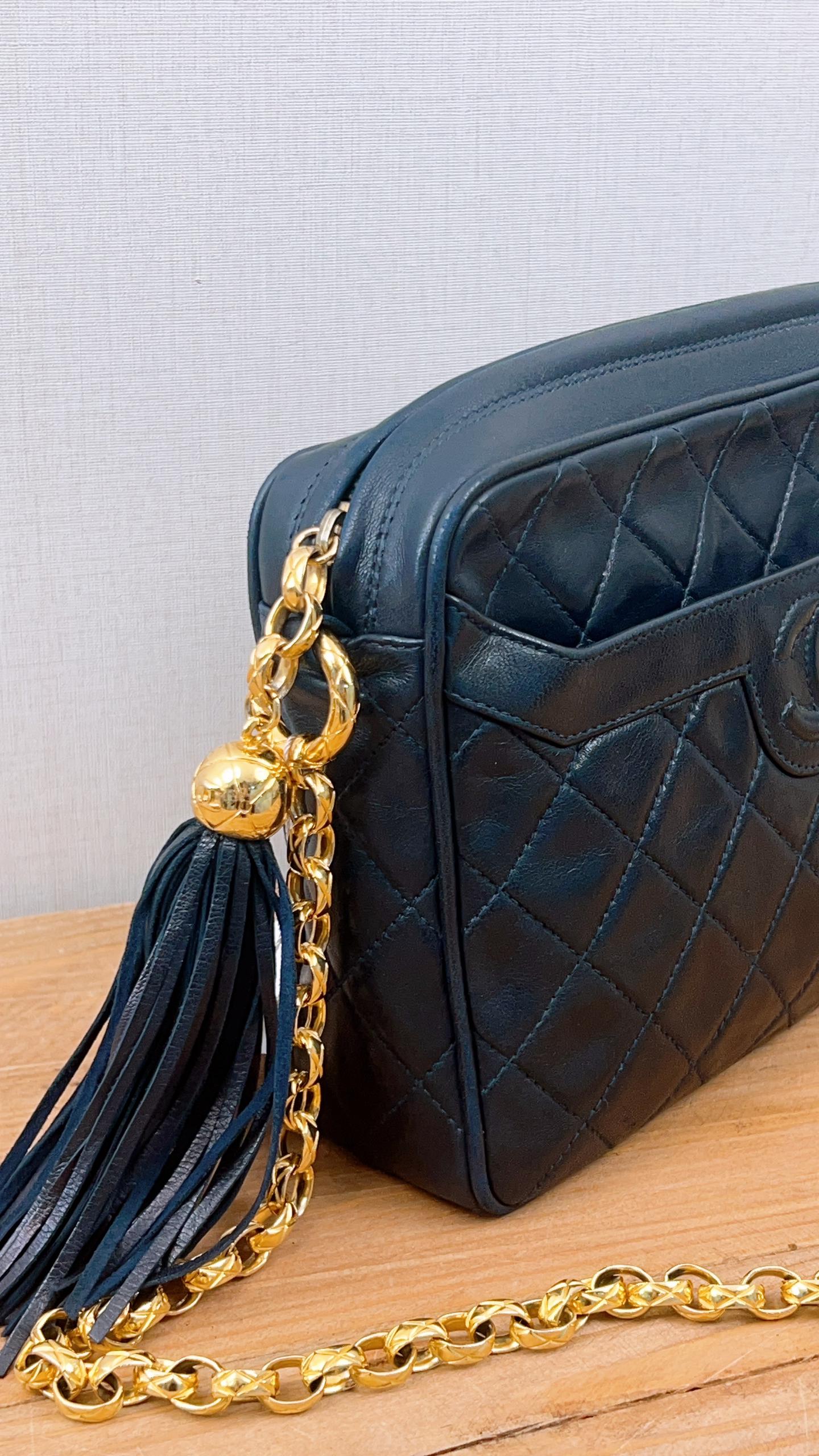Chanel Navy Lambskin Vintage Small Camera Bag (GHW)