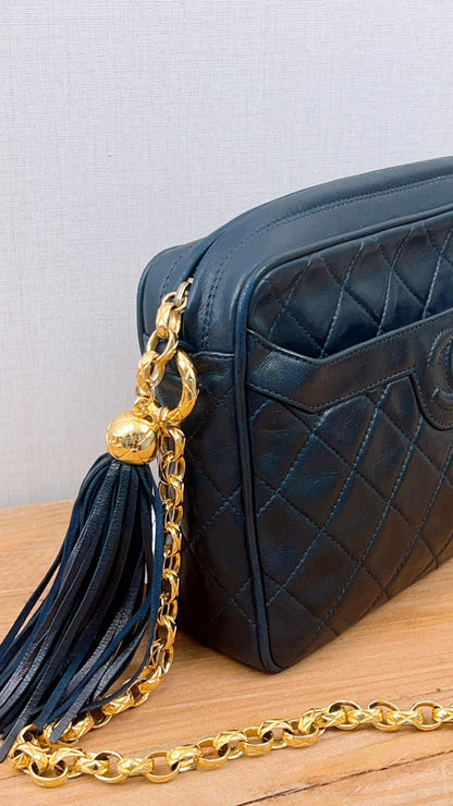 Chanel Navy Lambskin Vintage Small Camera Bag (GHW)
