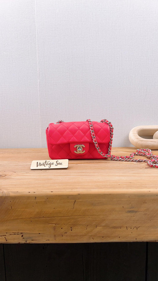 Chanel Pink Lambskin Extra Mini Rectangular Flap (SHW)