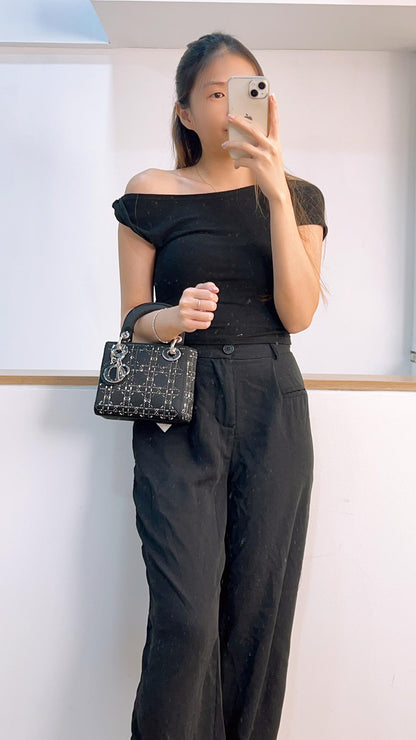 Dior Black Strass Cannage Satin Mini Lady Dior (SHW)
