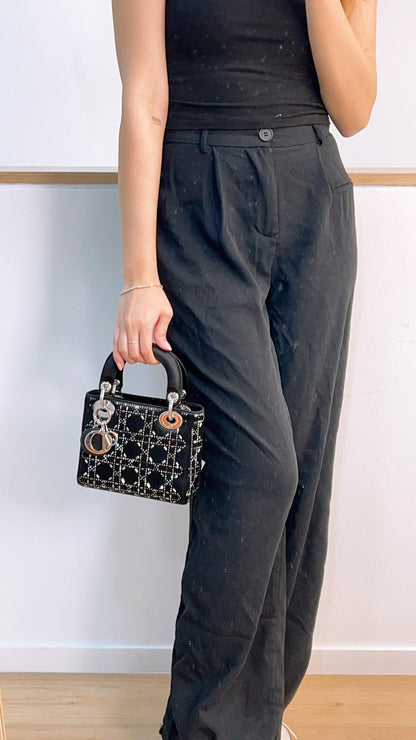 Dior Black Strass Cannage Satin Mini Lady Dior (SHW)