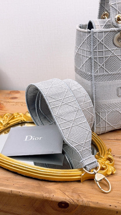 Dior Grey Embroidery Medium Lady D-Lite (GHW)