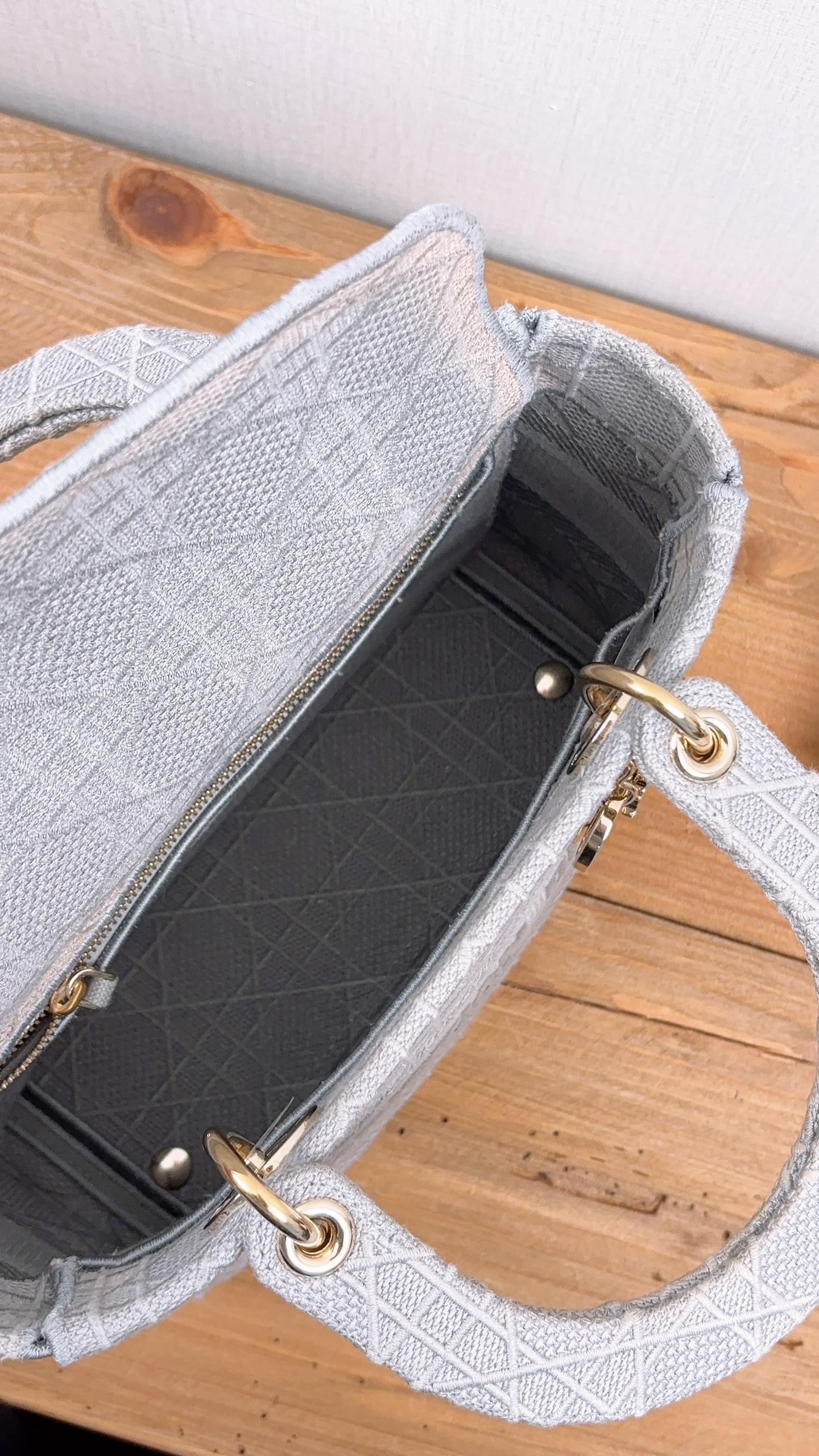 Dior Grey Embroidery Medium Lady D-Lite (GHW)