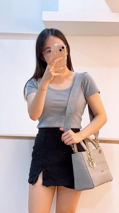 Dior Grey Embroidery Medium Lady D-Lite (GHW)