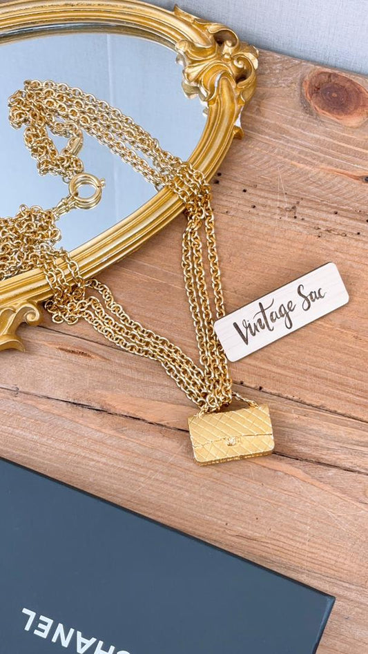 Gold Vintage Classic Flap Charm Layered Necklace