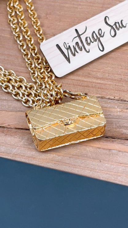 Gold Vintage Classic Flap Charm Layered Necklace