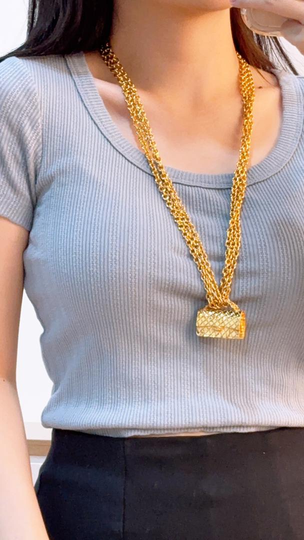 Gold Vintage Classic Flap Charm Layered Necklace