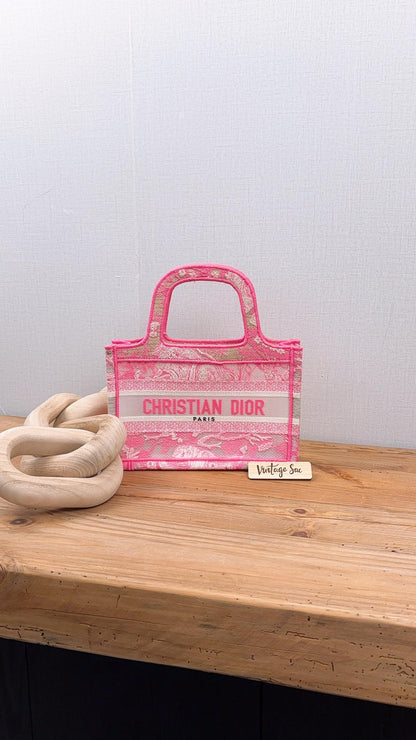 Dior Pink Embroidered Toile de Jouy Mini Book Tote