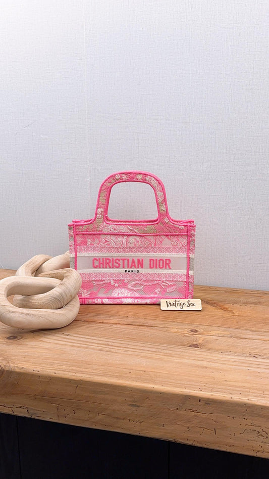 Dior Pink Embroidered Toile de Jouy Mini Book Tote